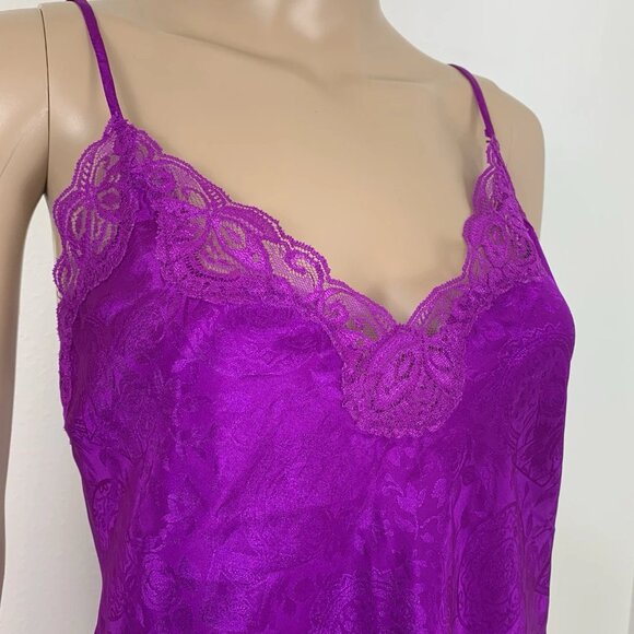 Vtg Gold Label VICTORIA SECRET Bright Magenta Babydoll SLIP DRESS Floral Lace M - Picture 1 of 4